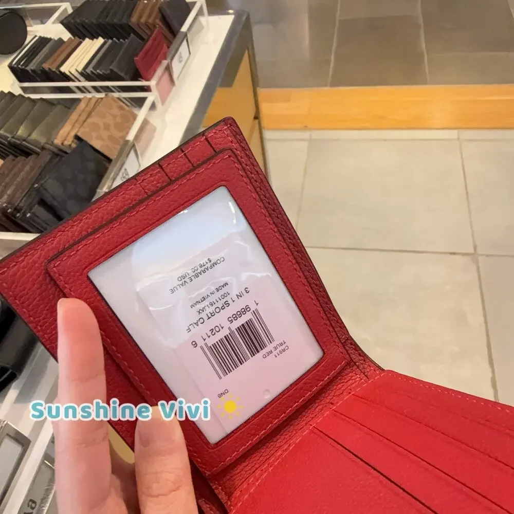 NWT COACH CR911 Men's 3-In-1 Wallet In Refine Pebble Leather True red